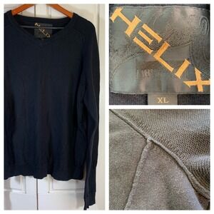 Helix Mens XL Black V Neck Skater Cotton Sweater Minimalist Casual Basic‎